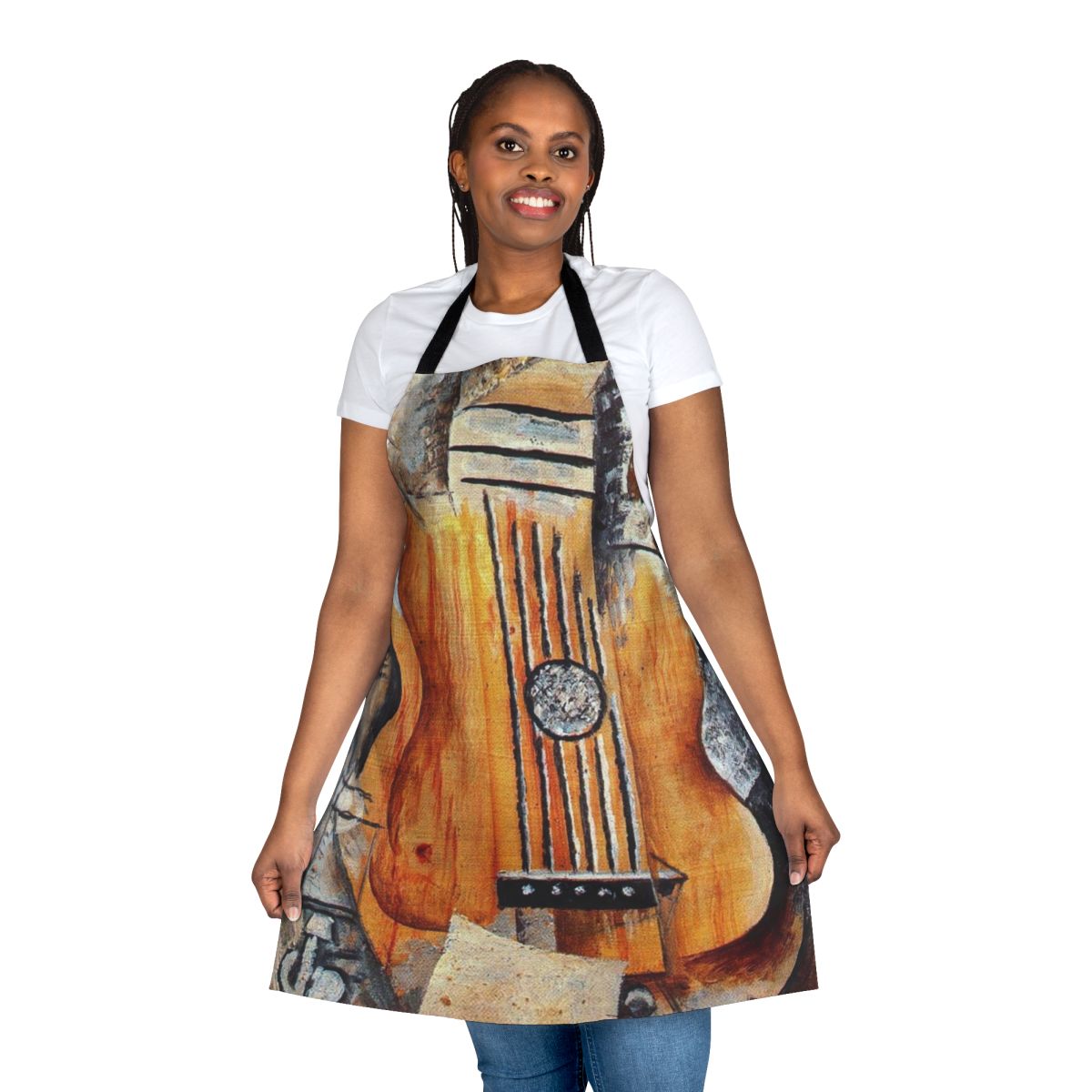 Vintage-inspired guitar painting design on a durable, high-quality apron