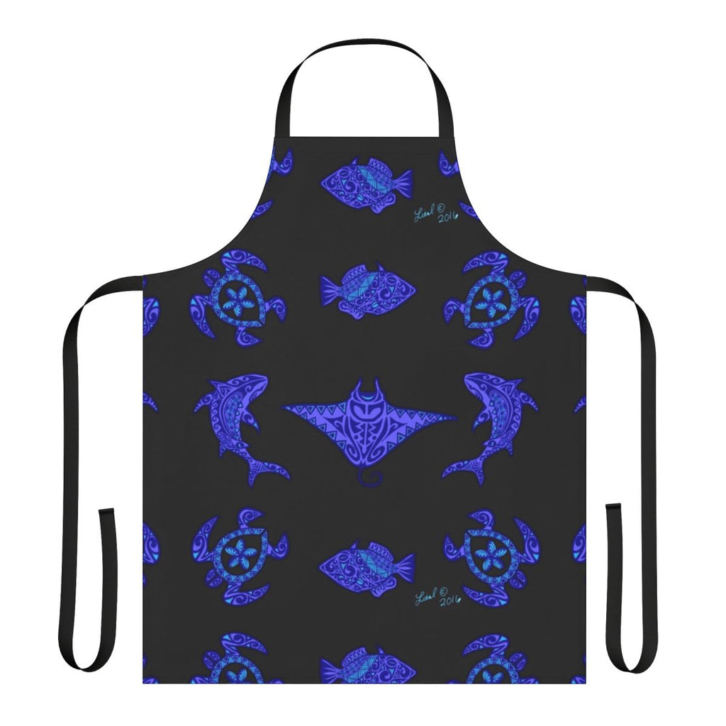 Colorful apron featuring tropical Hawaiian wildlife and patterns