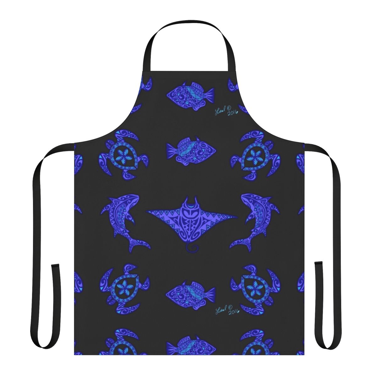 Colorful apron featuring tropical Hawaiian wildlife and patterns