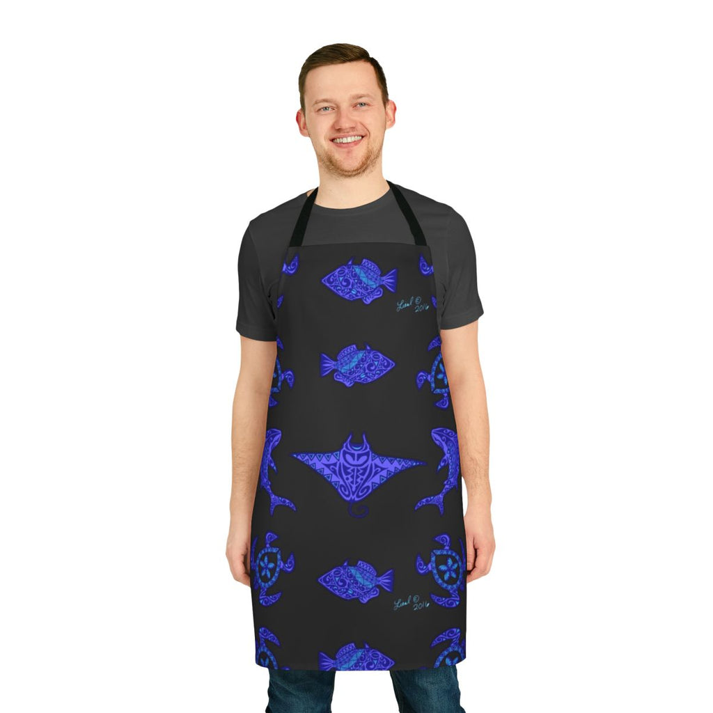 Colorful apron featuring tropical Hawaiian wildlife and patterns