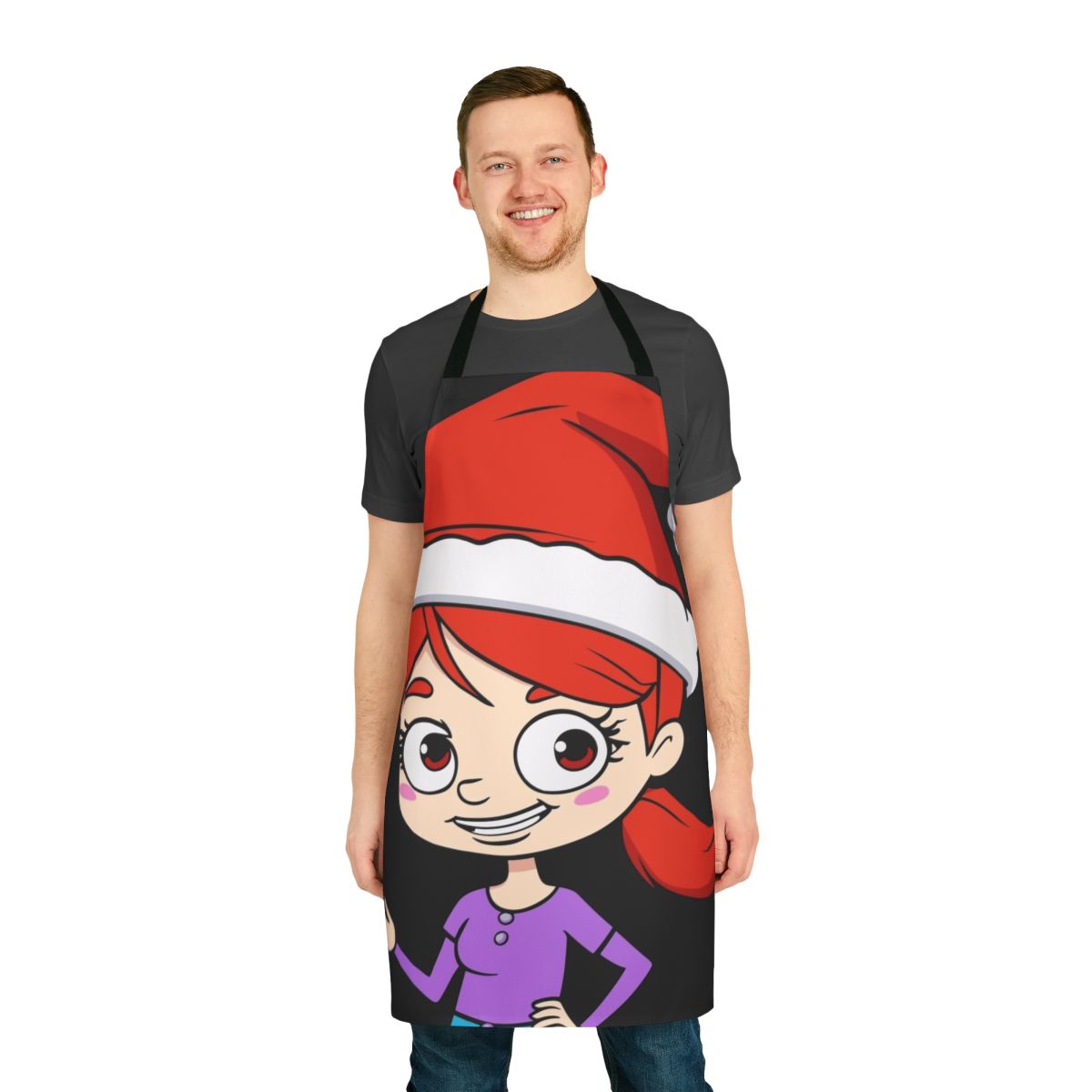 Colorful apron with Jessi, a character from the popular Netflix series Big Mouth, wearing a Santa hat