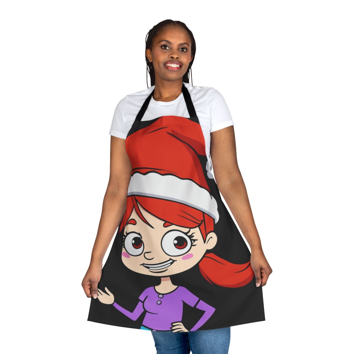 Colorful apron with Jessi, a character from the popular Netflix series Big Mouth, wearing a Santa hat
