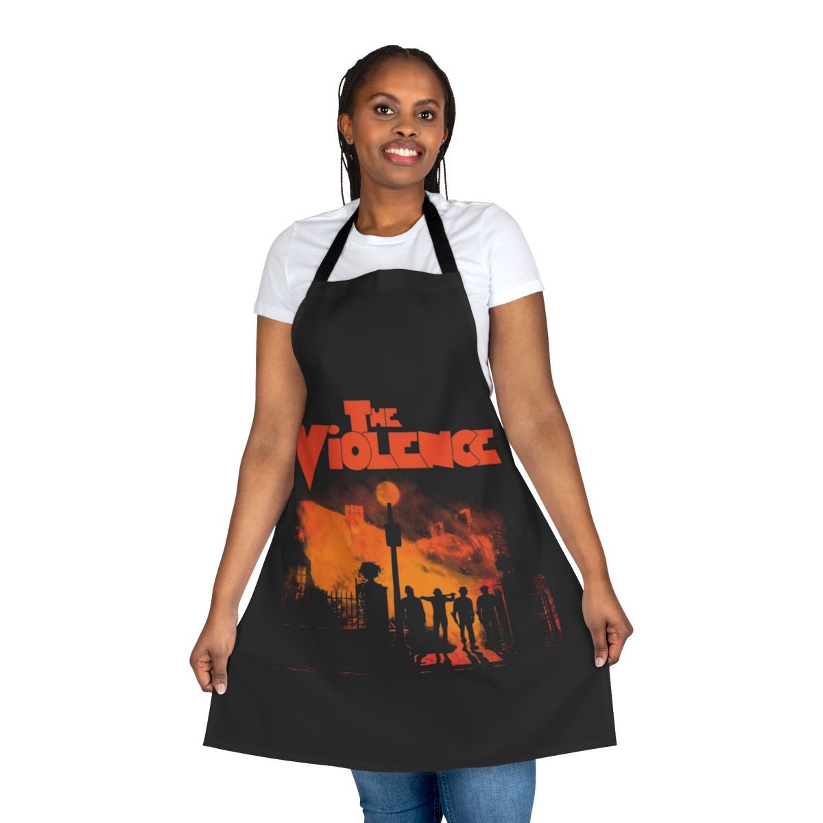 Colorful and striking apron with horror-themed graphics and designs
