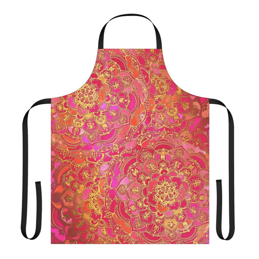 Stunning hot pink and gold floral and baroque pattern apron