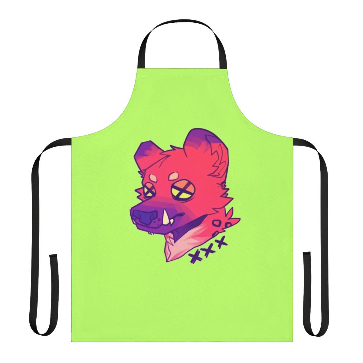 Colorful hyena print apron with a fun, furry animal design