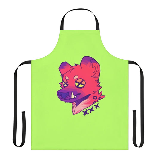 Colorful hyena print apron with a fun, furry animal design