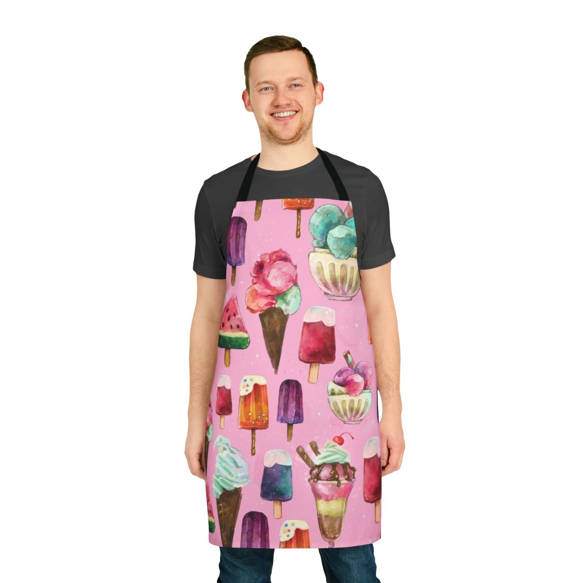 Colorful apron featuring a playful ice cream pattern design