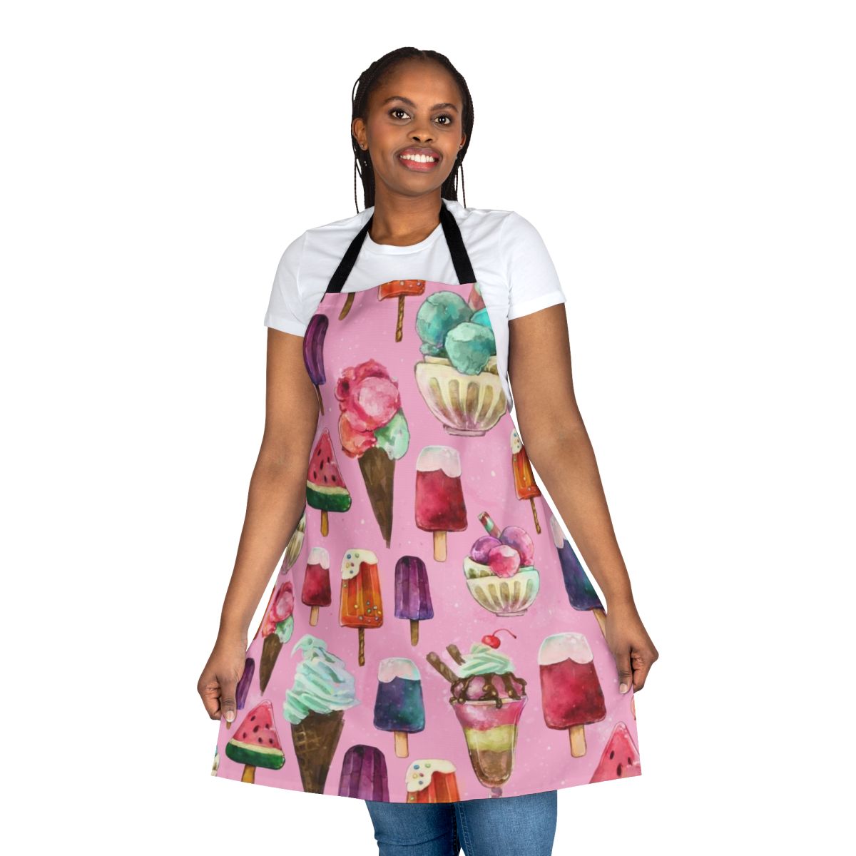 Colorful apron featuring a playful ice cream pattern design