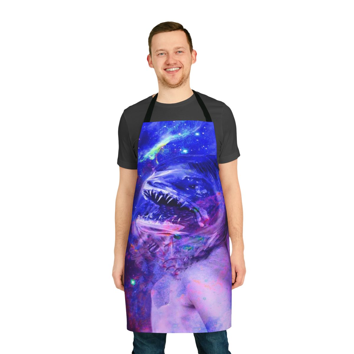 Colorful, abstract apron featuring a nature-inspired, mythological design