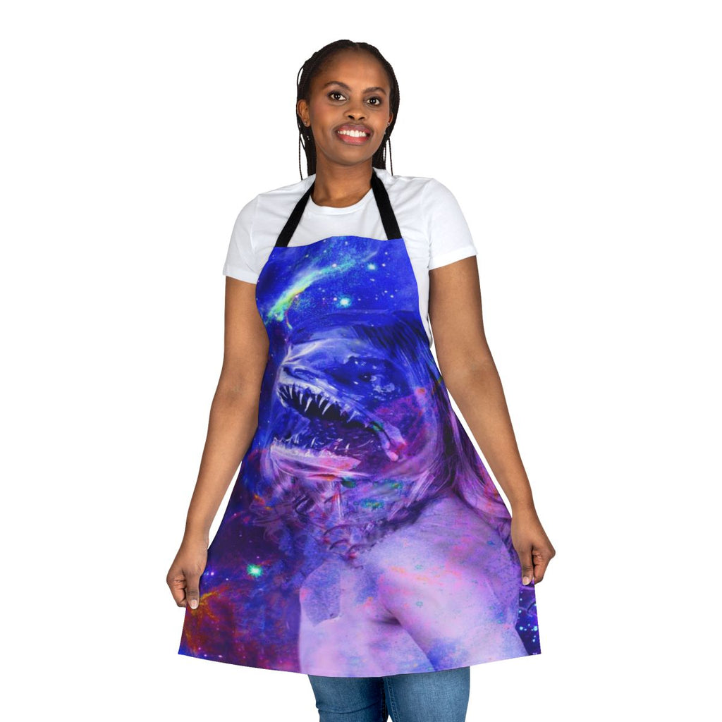 Colorful, abstract apron featuring a nature-inspired, mythological design