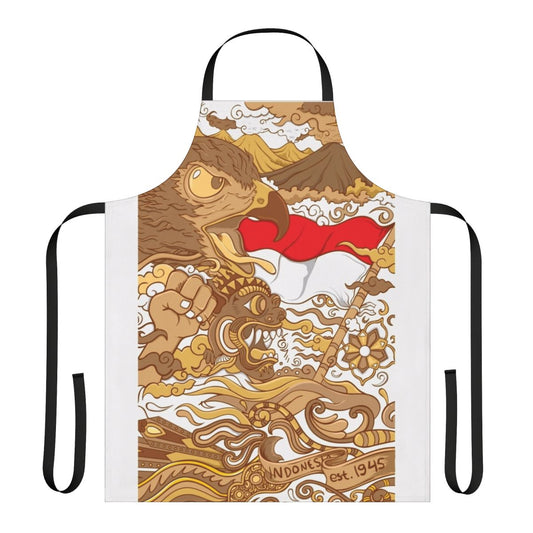 Colorful apron featuring traditional Indonesian Balinese designs and symbols