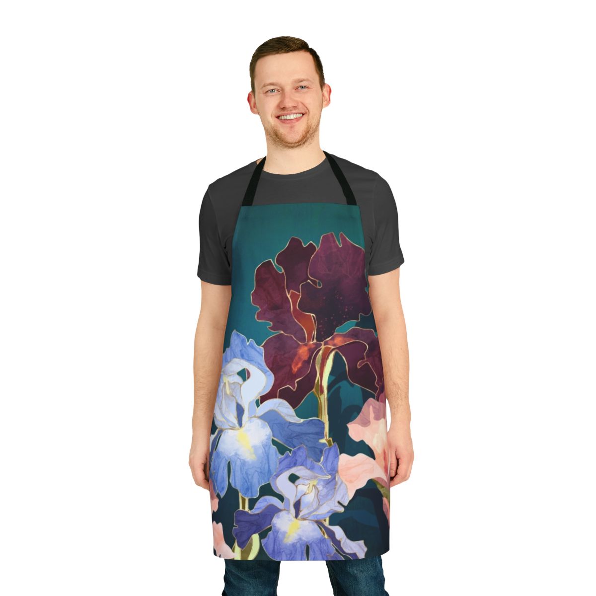 Iris abstract floral pattern on a high-quality apron
