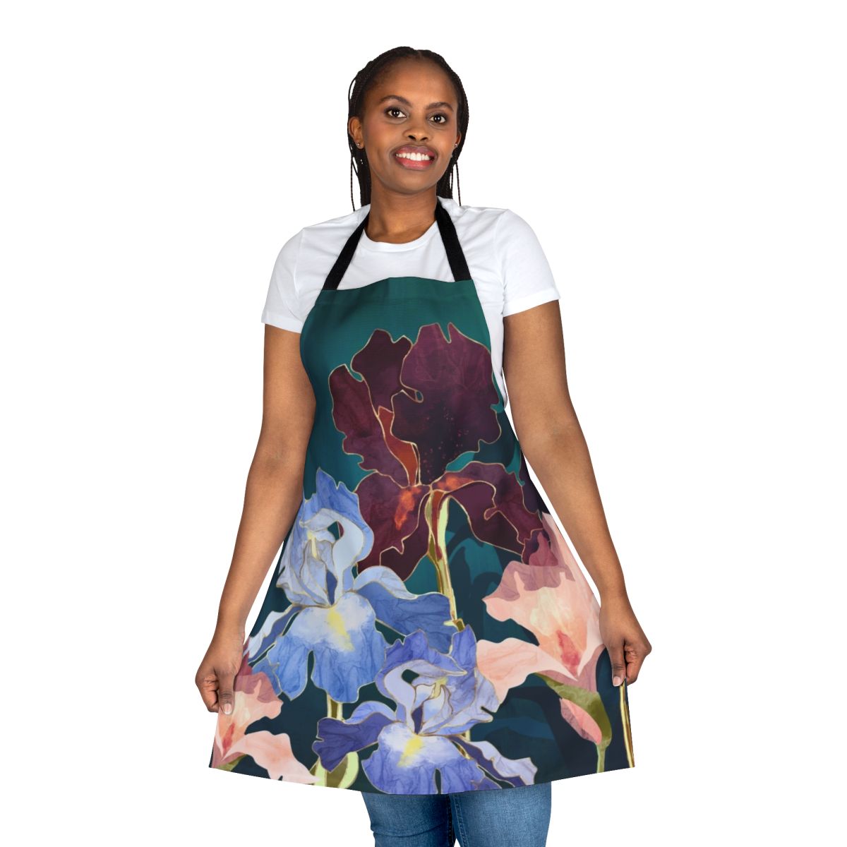 Iris abstract floral pattern on a high-quality apron