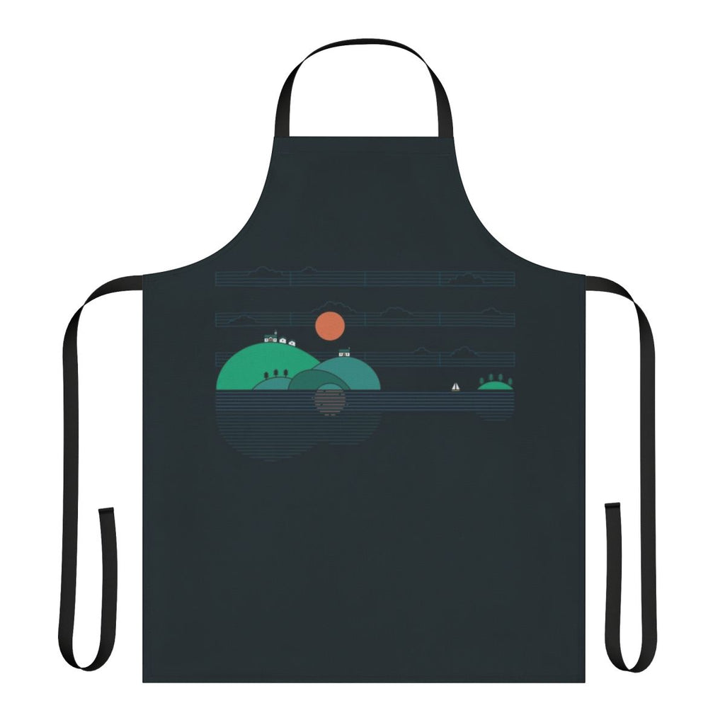 "Vibrant island-inspired apron with acoustic folk guitar design"