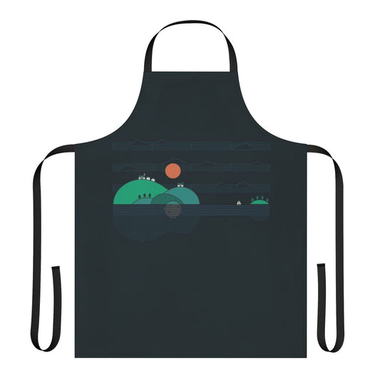 "Vibrant island-inspired apron with acoustic folk guitar design"