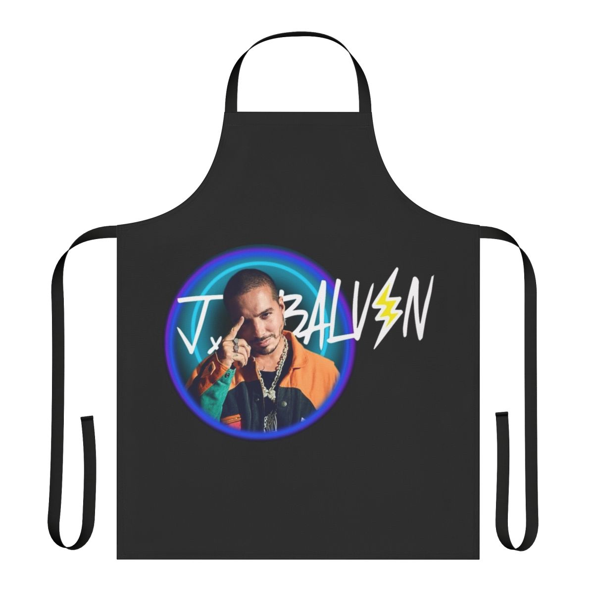 J Balvin-inspired apron featuring a colorful, stylized design