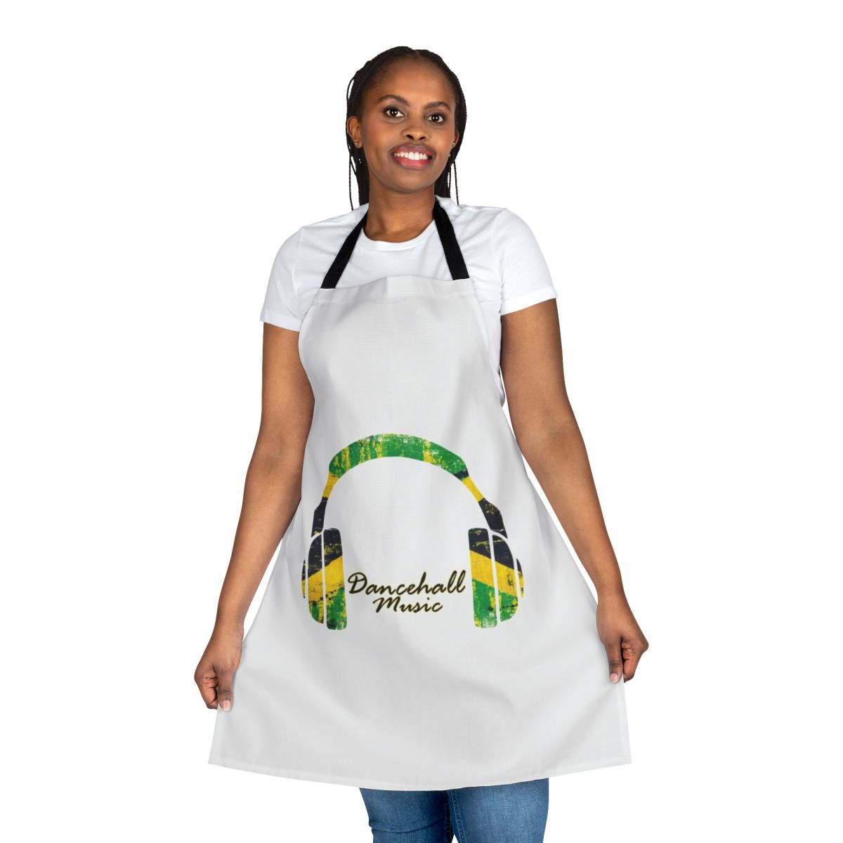 Colorful apron featuring a dancehall music and Caribbean culture design