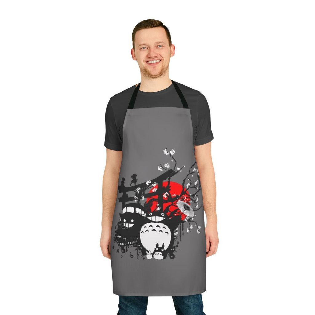 A stylish and colorful apron featuring a striking Japanese-inspired design, perfect for anime enthusiasts.