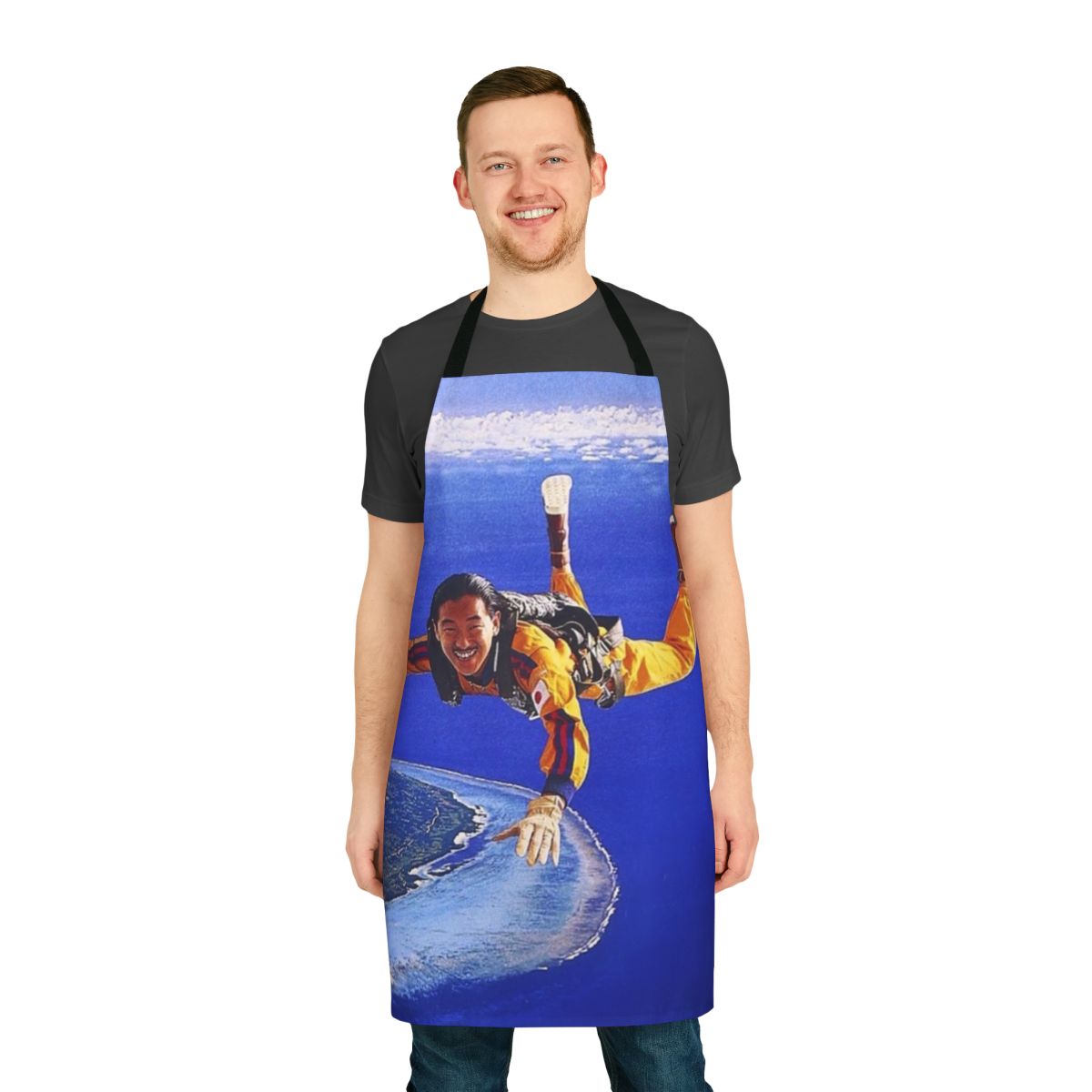 Stylish music-themed apron featuring a colorful Japanese-inspired design
