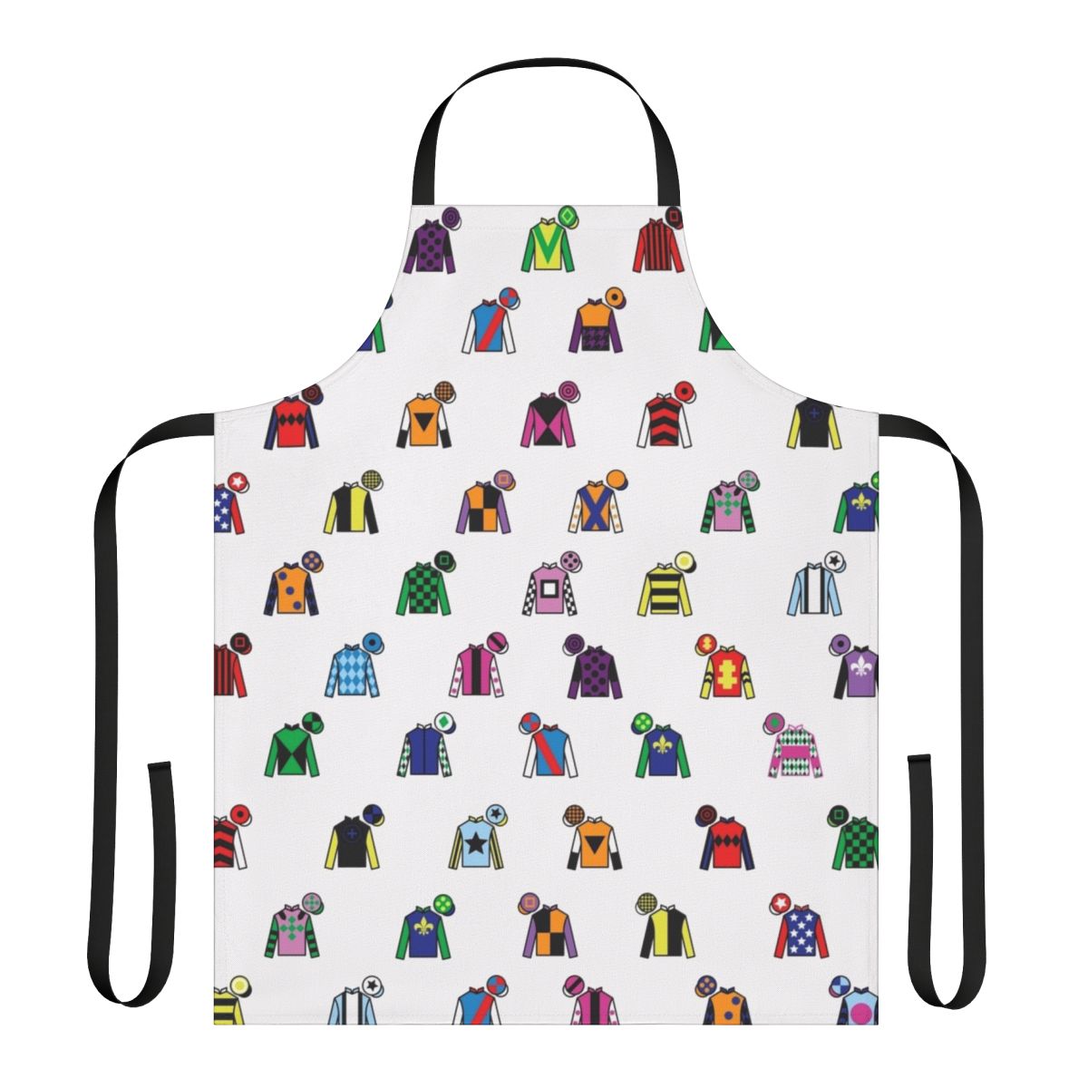 Colorful apron featuring a horse racing jockey uniform design