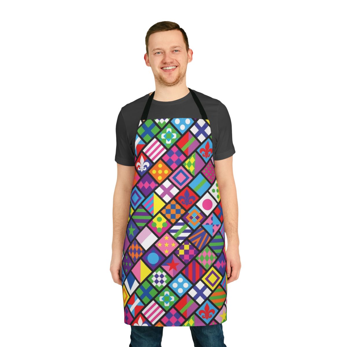 Colorful apron with horse racing jockey squares design