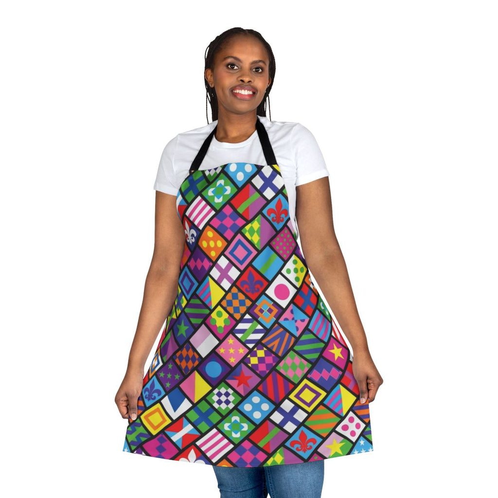 Colorful apron with horse racing jockey squares design