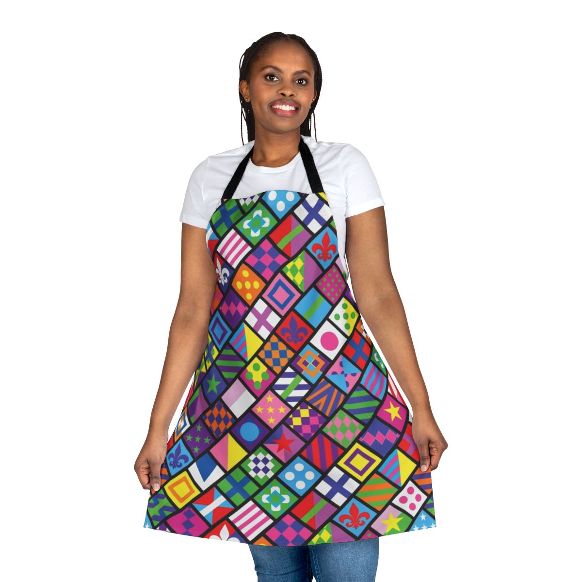Colorful apron with horse racing jockey squares design