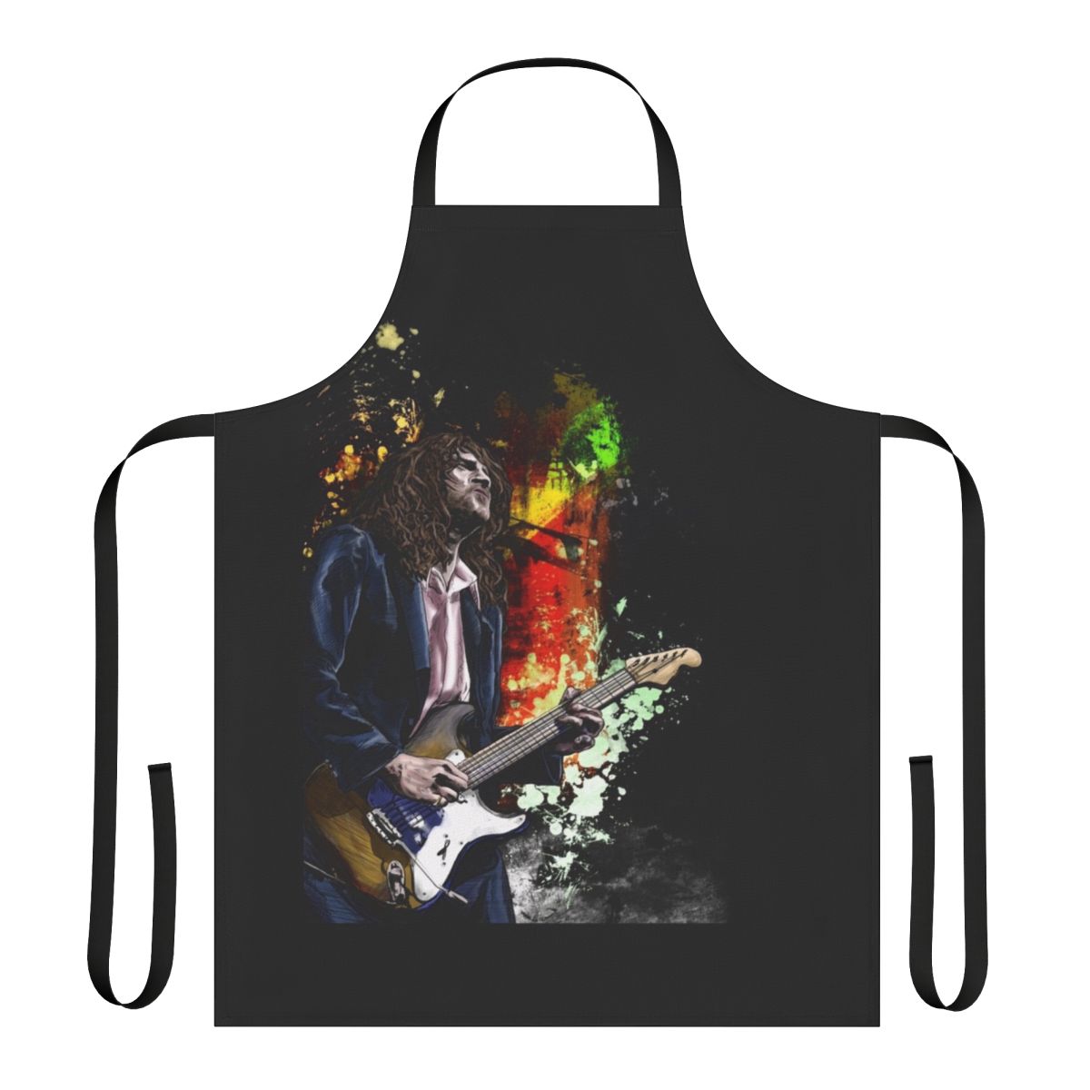 Colorful illustration of musician John Frusciante on a cooking apron