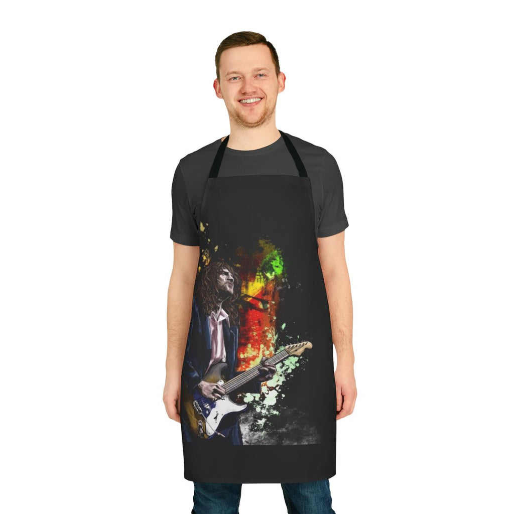 Colorful illustration of musician John Frusciante on a cooking apron