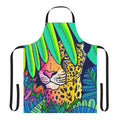 Colorful apron featuring a jungle leopard pattern, perfect for the kitchen or garden.