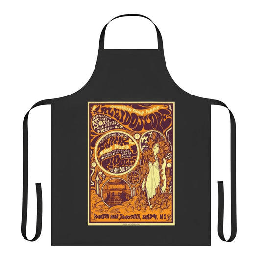 Kaleidoscope-patterned apron with vivid orange and psychedelic design