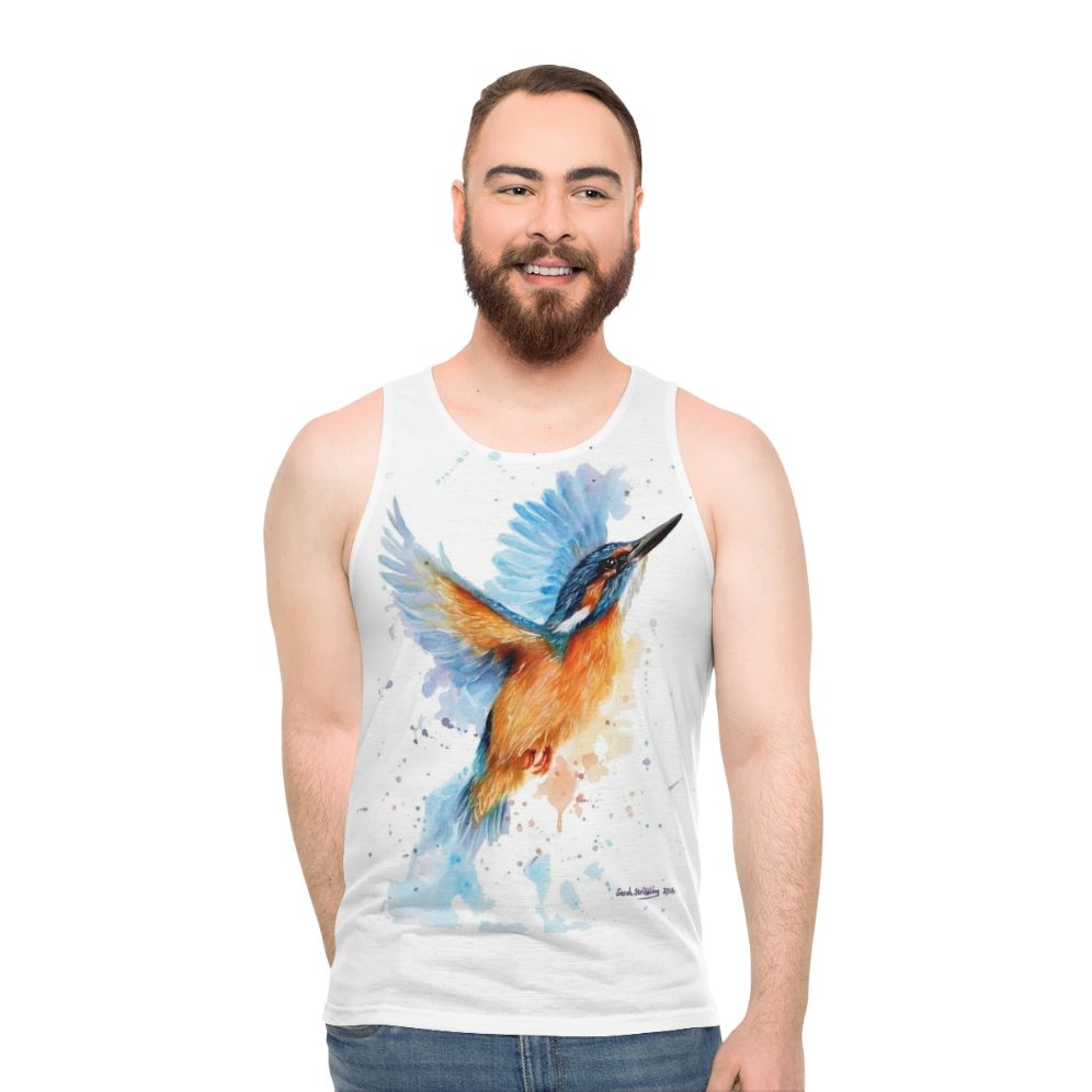 Unisex tank top with vibrant kingfisher bird art