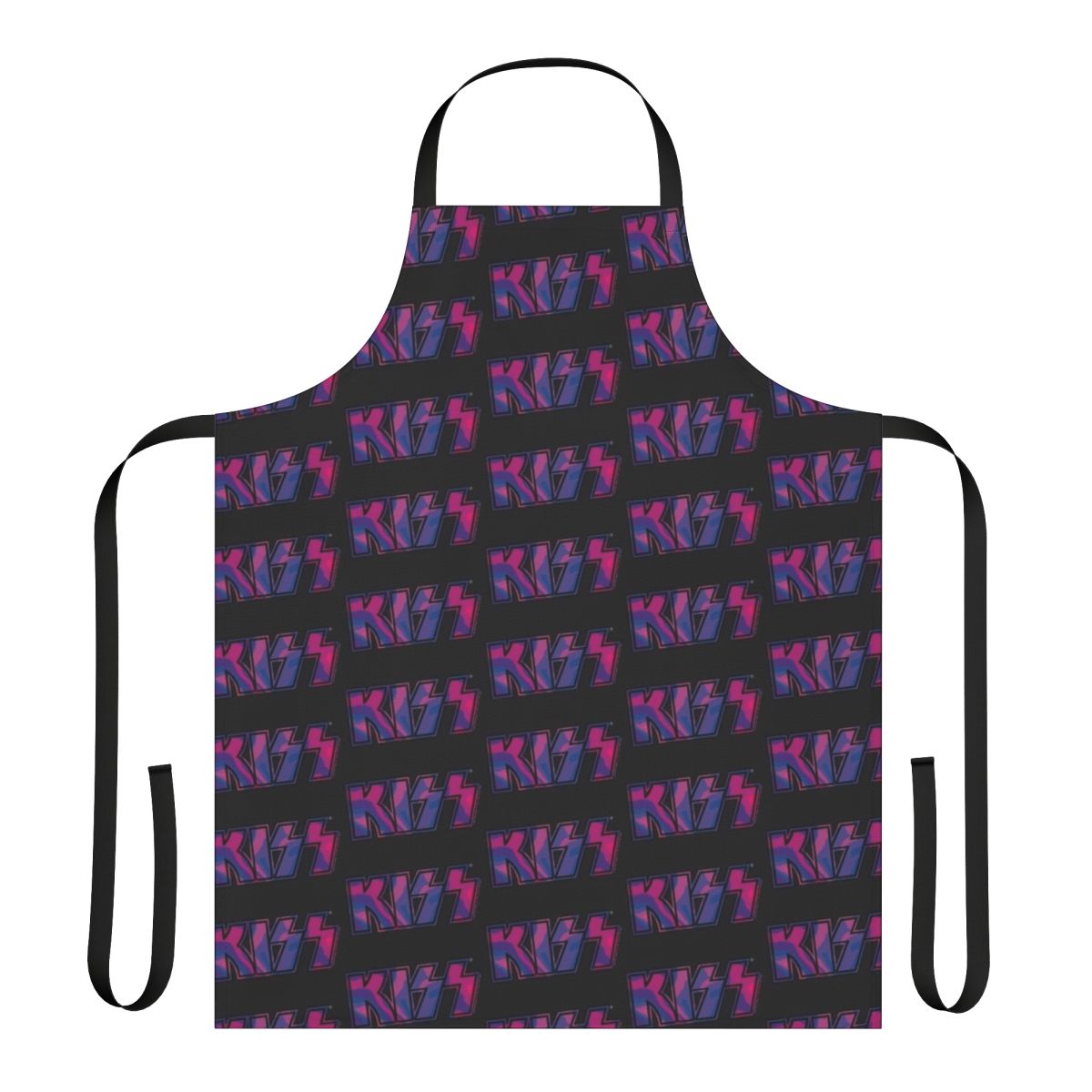Tie dye apron featuring the iconic Kiss the Band logo in shades of pink and purple