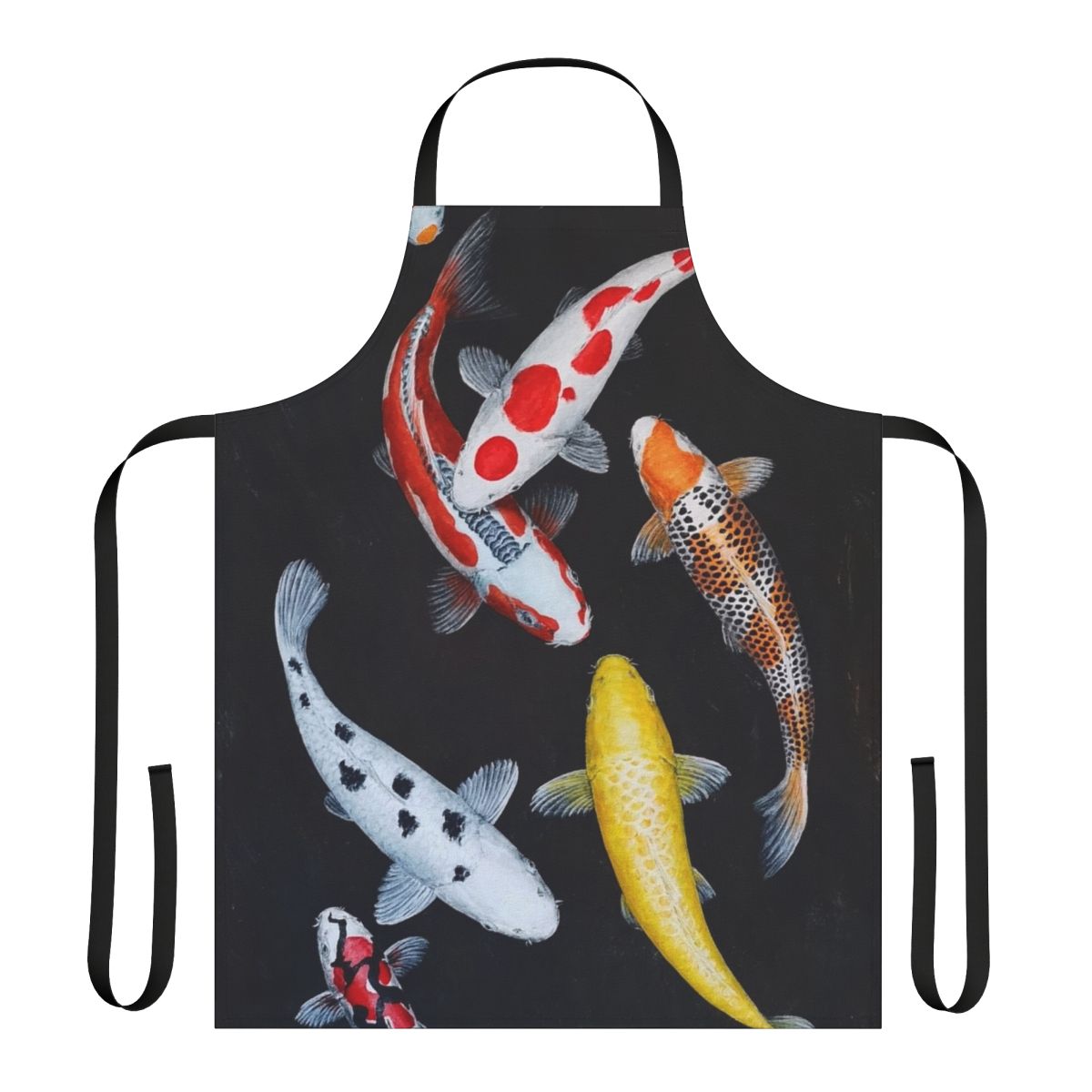 Colorful koi fish apron with a lucky charm design