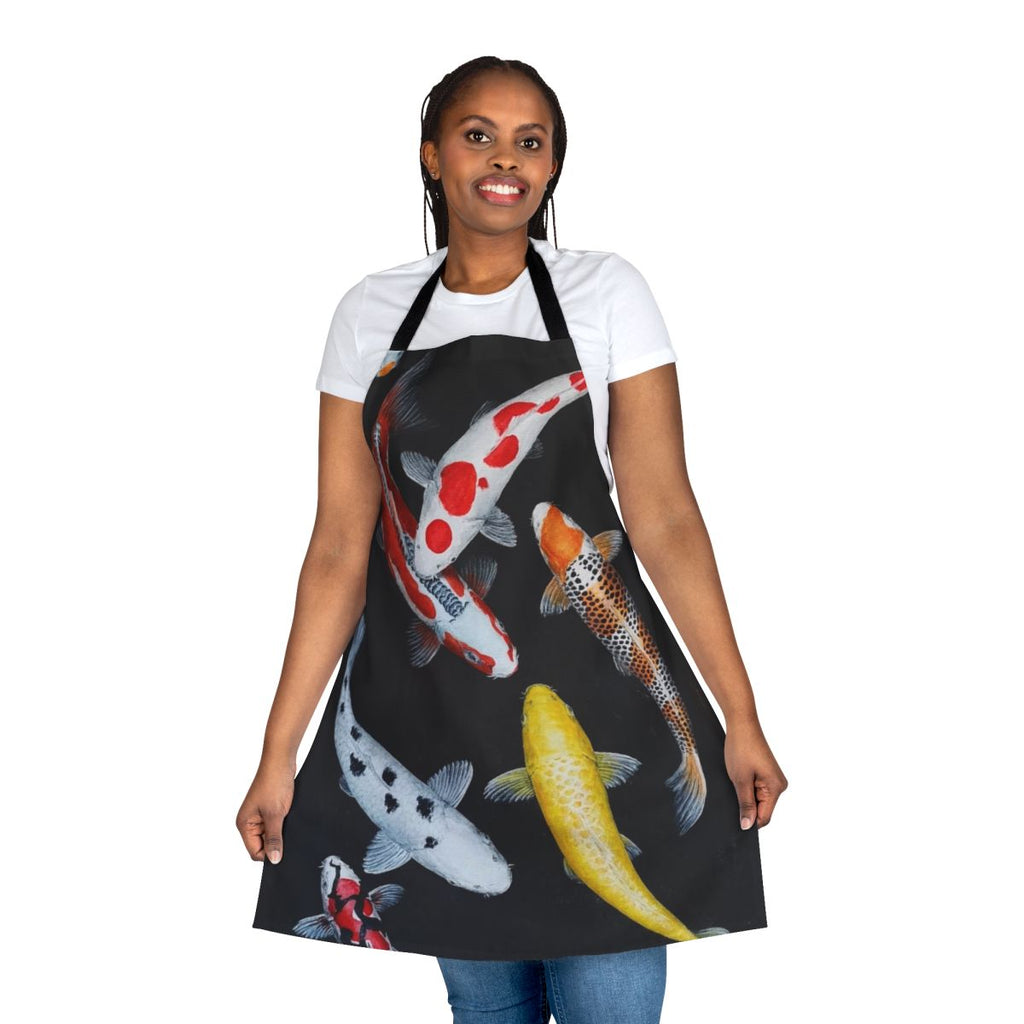 Colorful koi fish apron with a lucky charm design