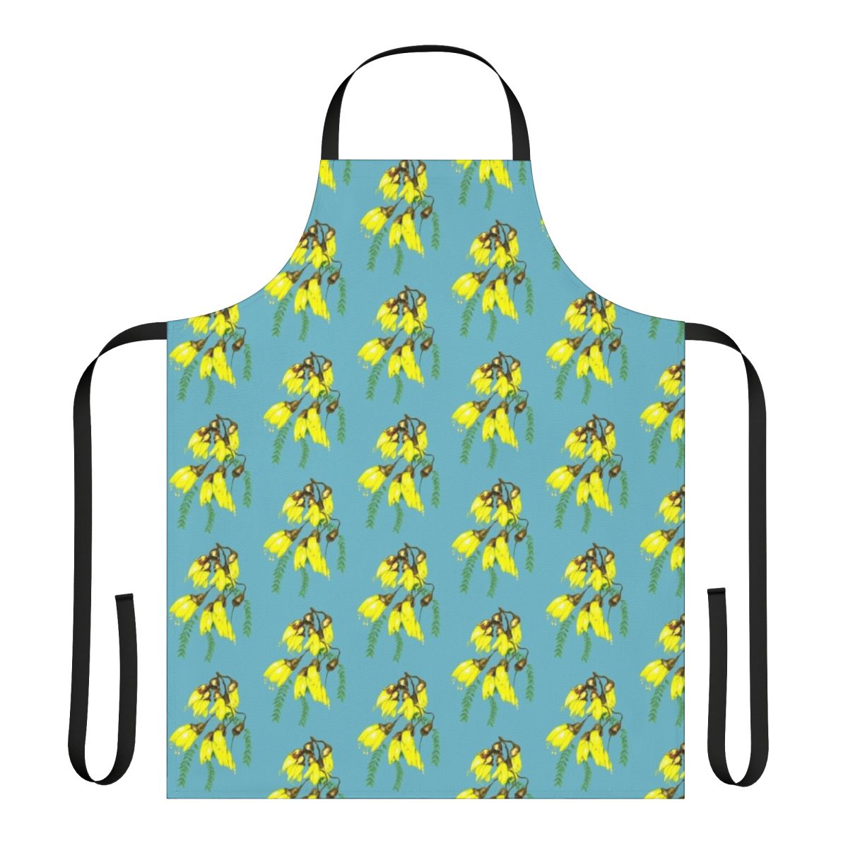 Kowhai gold floral apron with tui and fantail birds