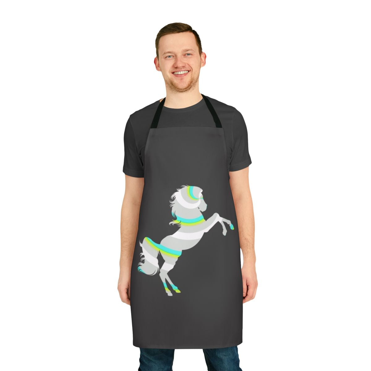 Apron featuring a vibrant, abstract design of a legendary horse