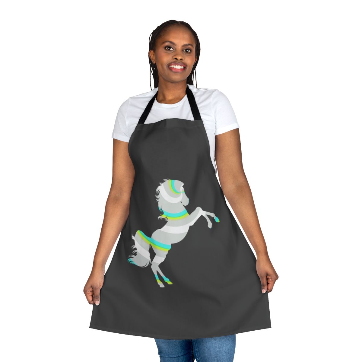 Apron featuring a vibrant, abstract design of a legendary horse