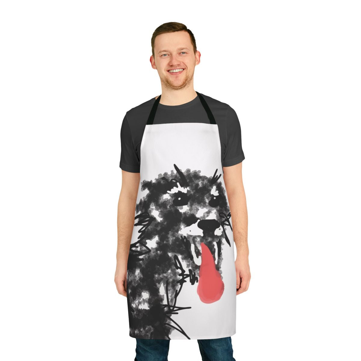 Vibrant apron featuring a large print design of dog breeds like greyhounds, whippets, and salukis with the text "Legs and Lungs"