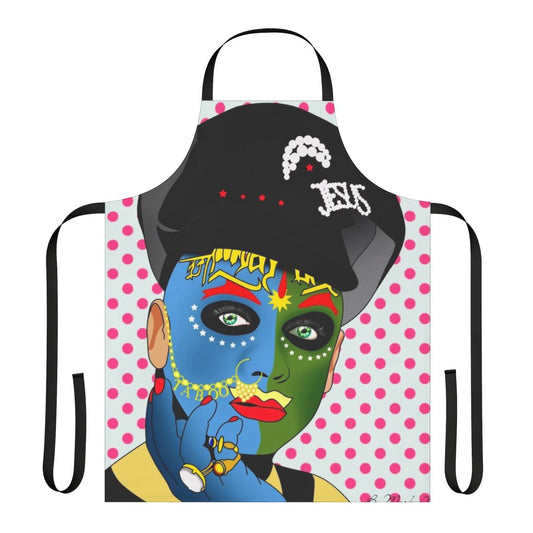 Colorful and whimsical Leigh Bowery-inspired apron with pop art graphics