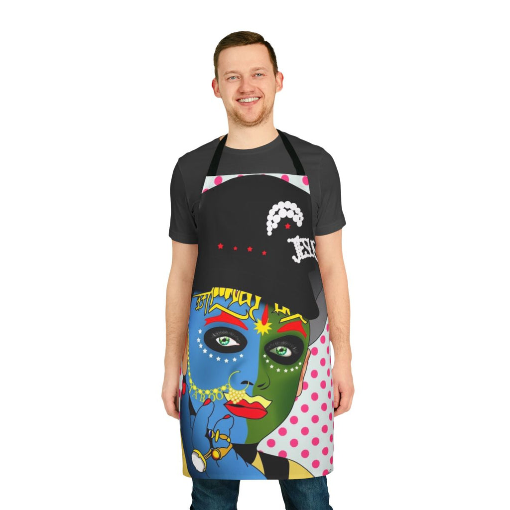 Colorful and whimsical Leigh Bowery-inspired apron with pop art graphics