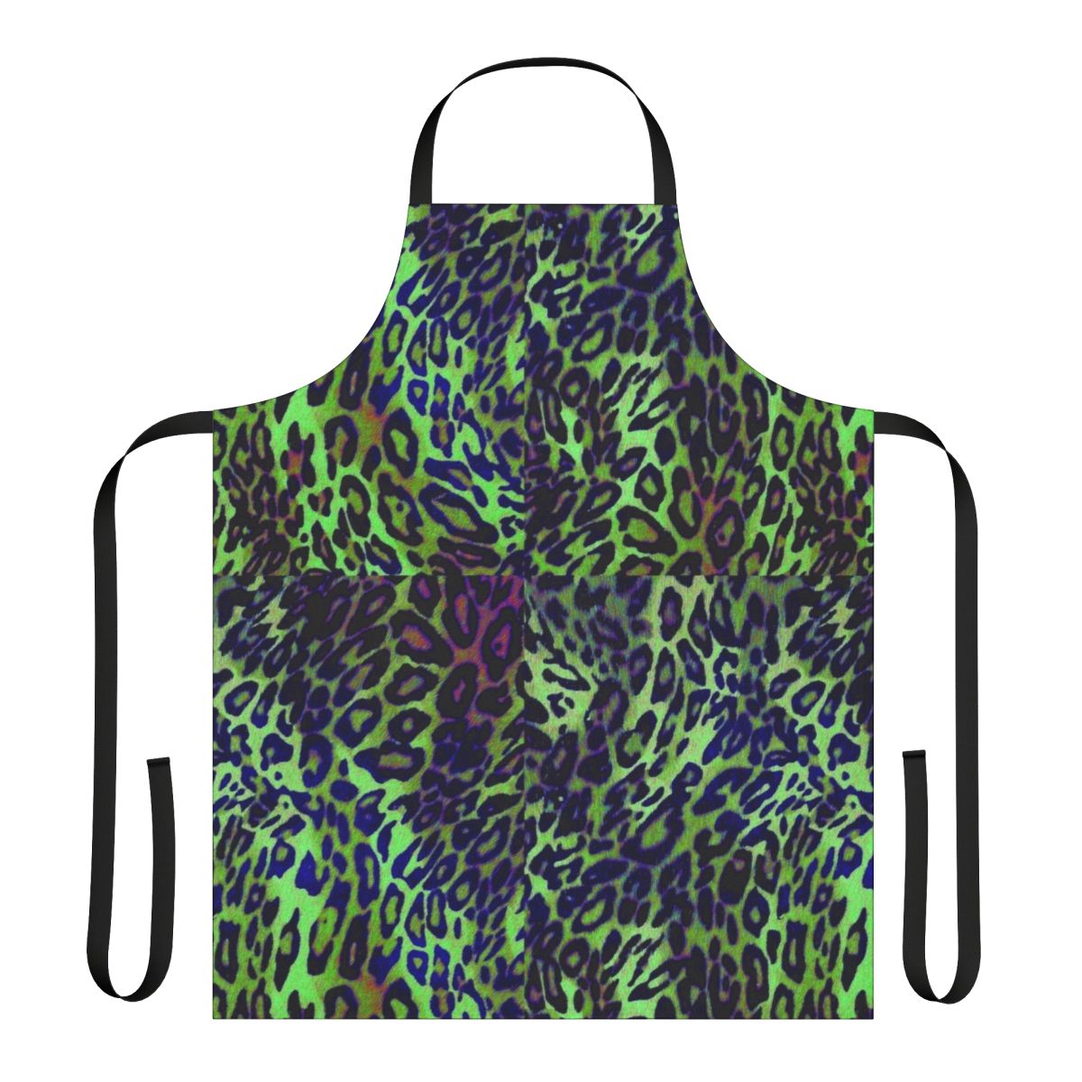 Colorful leopard-patterned apron with green and blue tones