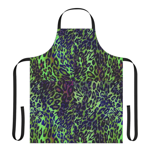 Colorful leopard-patterned apron with green and blue tones