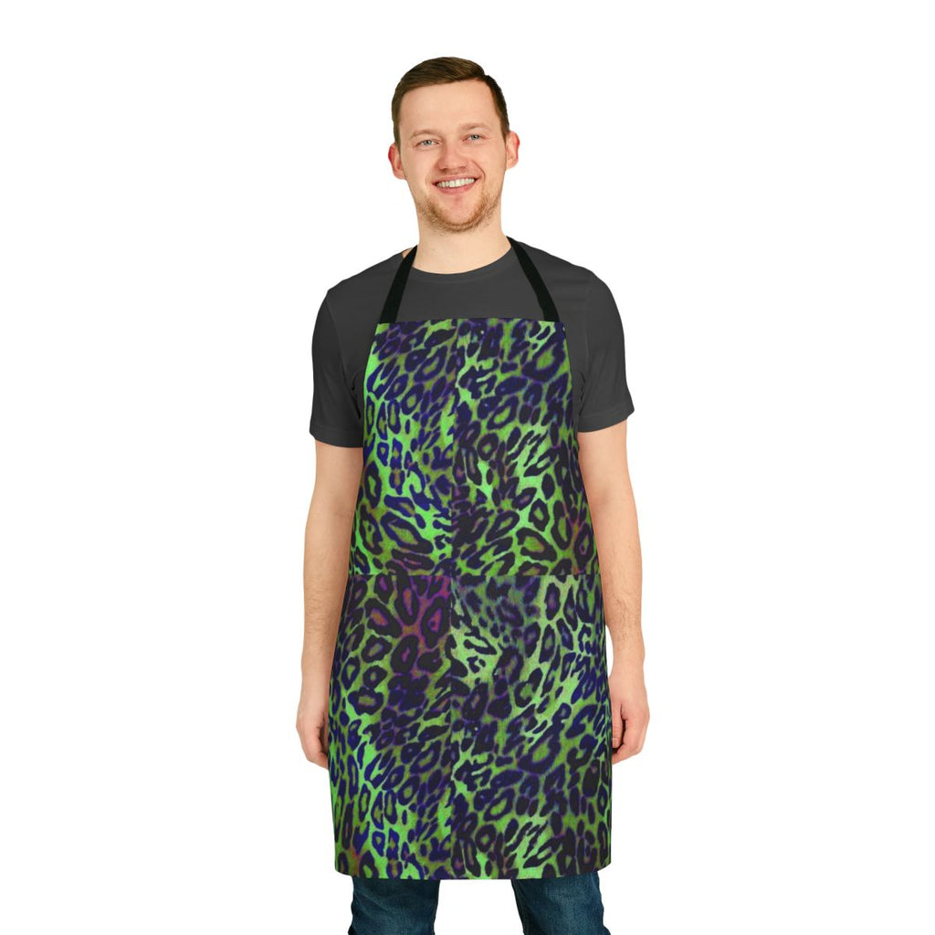 Colorful leopard-patterned apron with green and blue tones