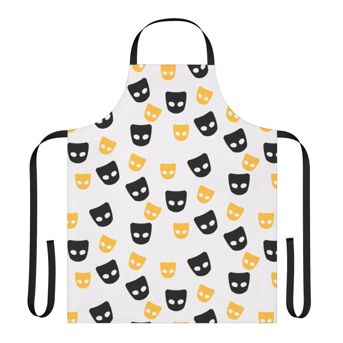 Colorful apron featuring a Grindr-inspired pattern for LGBTQIA+ pride.