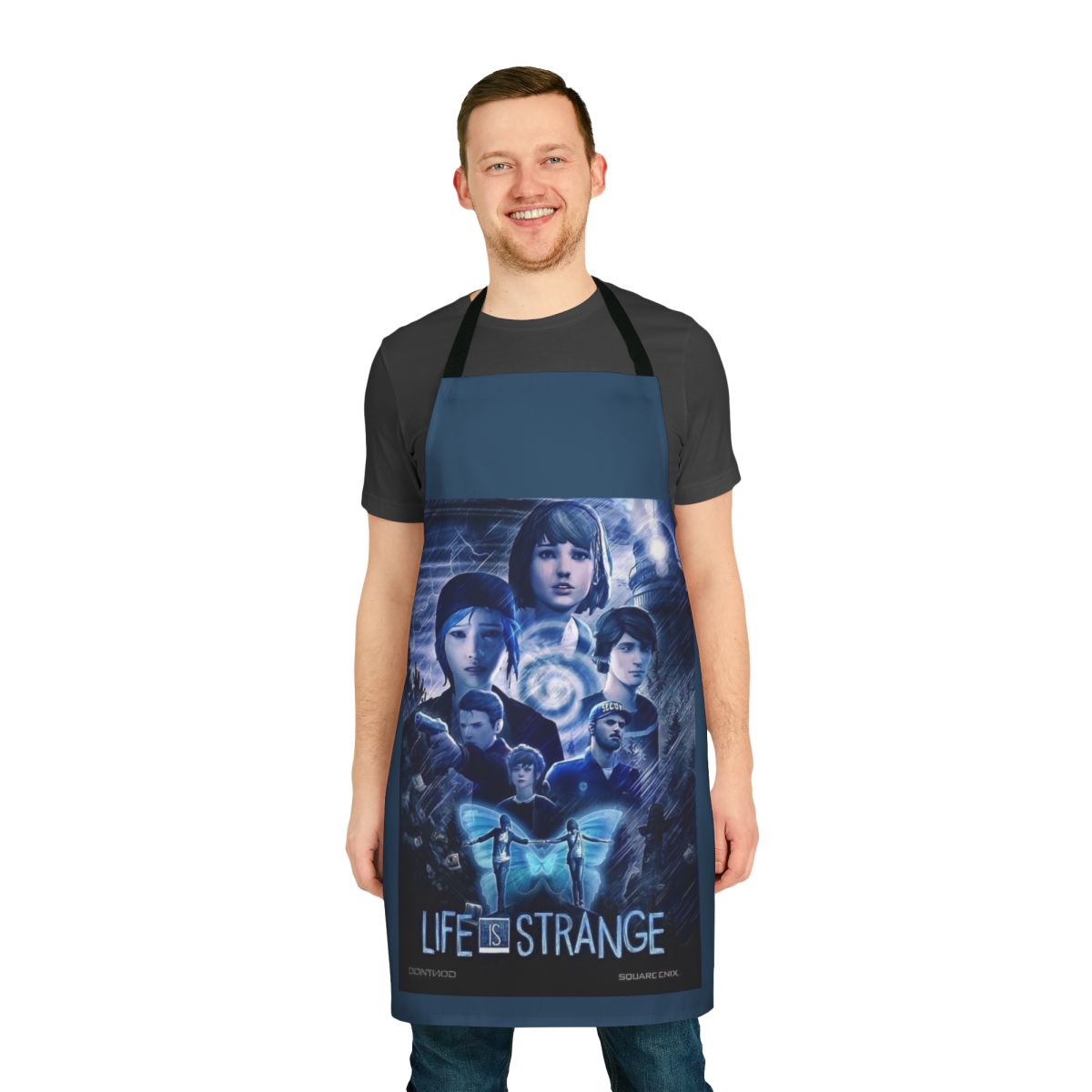 Colorful movie poster-inspired apron featuring characters from the popular video game Life Is Strange