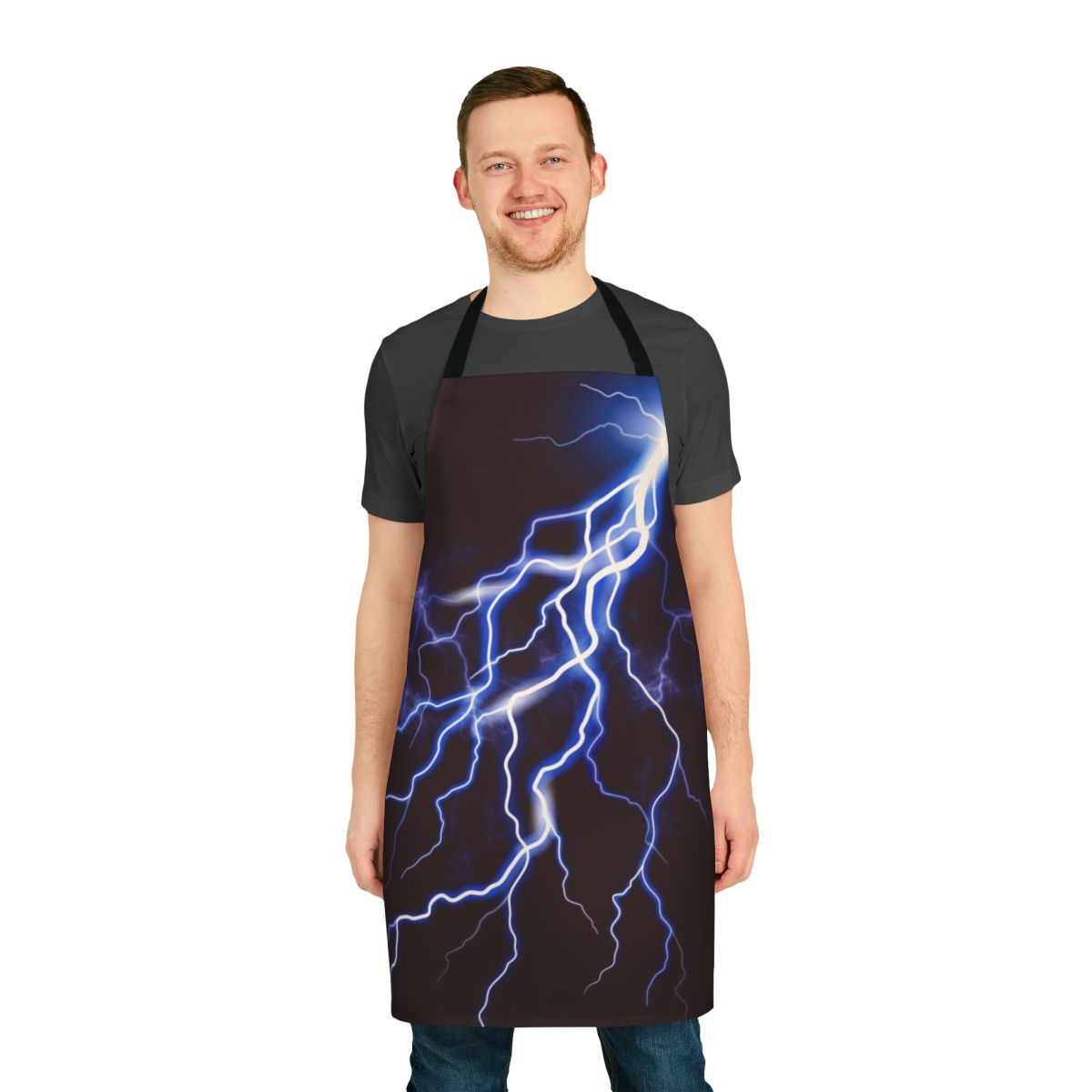 Colorful lightning graphic design on a durable, high-quality apron.