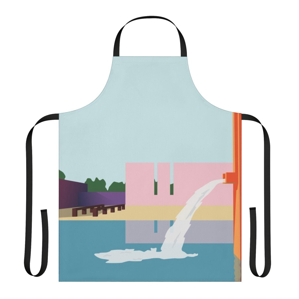 A colorful apron featuring the iconic architectural designs of Luis Barragan.
