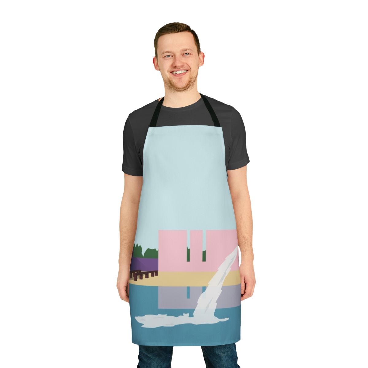 A colorful apron featuring the iconic architectural designs of Luis Barragan.