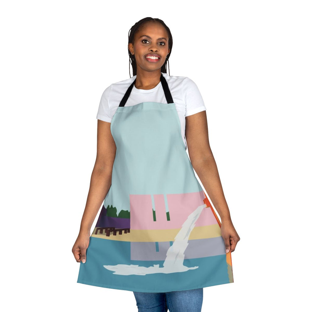 A colorful apron featuring the iconic architectural designs of Luis Barragan.